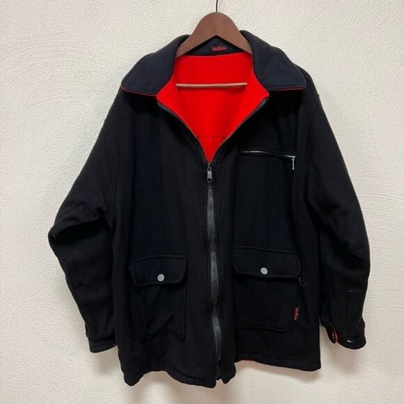 Vintage 90s Marlboro Classics Mens Jacket Coat Red Black Reversible Wool Sz L - Picture 2 of 11